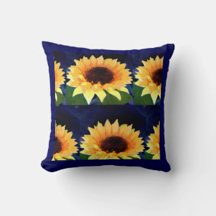 Coussin collage photo de tournesol jaune et bleu clair