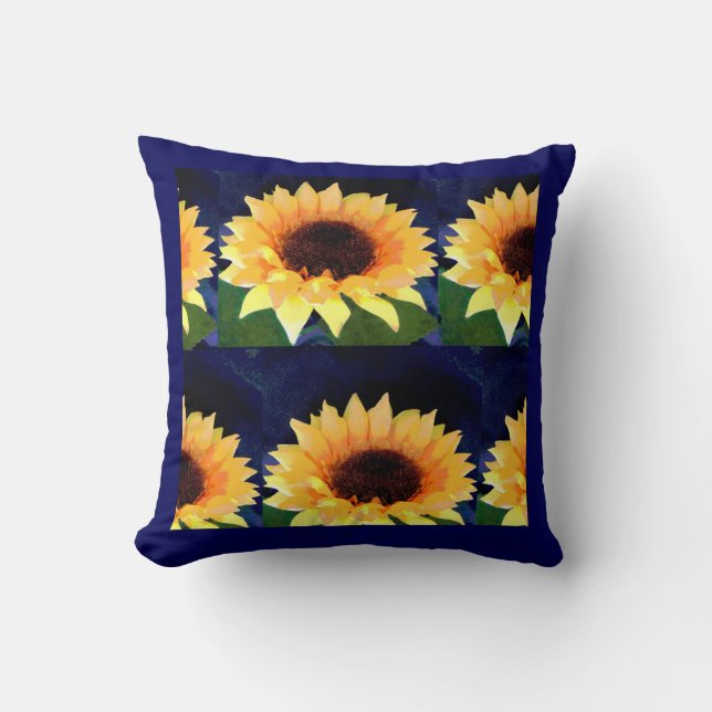 Coussin collage photo de tournesol jaune et bleu clair (Recto)