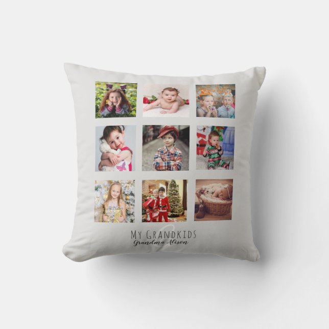 Coussin Collage photo Grand-enfants Petit-enfants Monogram (Recto)