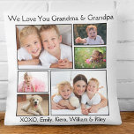 Coussin Collage photo grand-parents<br><div class="desc">Célébrez les meilleurs grands-parents avec ce coussin photo blanc personnalisé avec un collage photo de 6 de leurs petits-enfants, membres de la famille, animaux de compagnie, etc, "Je t'aime" ou "Nous t'aimons", et comment ils sont adressés, par exemple, "Grand-mère et grand-père", "Maman & Pop Pop", etc. Vous pouvez également ajouter...</div>