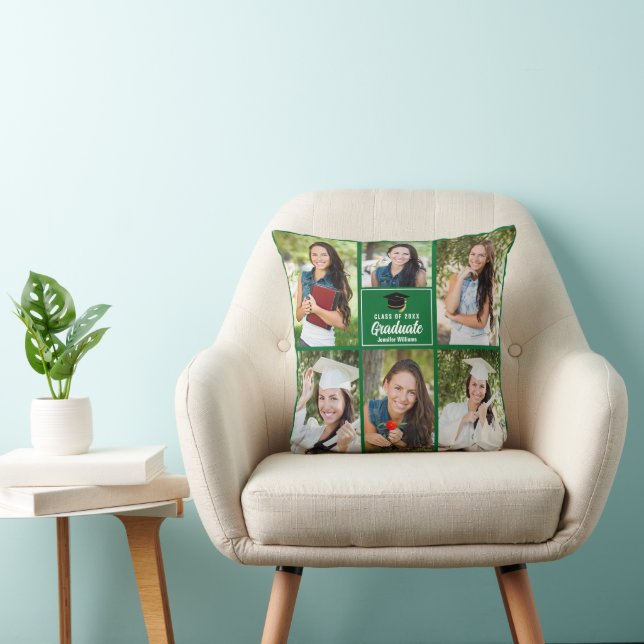 Coussin Collage photo Green Graduate Diplôme personnalisé (Chaise)