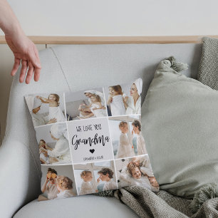 Coussin Collage Photo Grey We Love You Grand-mère Best Gif