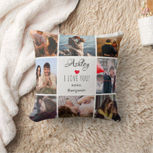 Coussin Collage photo 'I Love You' Saint-Valentin