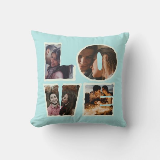 Coussin Collage photo personnalisé AMOUR Saint-Valentin (Recto)