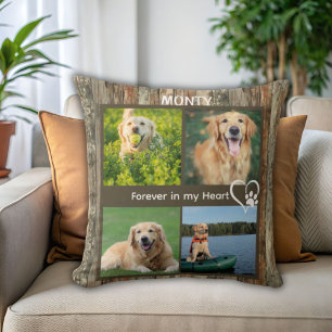 Coussin Collage photo personnalisé Rustic Pet Memorial