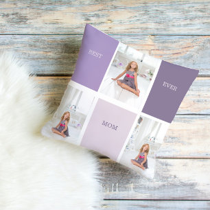 Coussin Collage Photo Purple Best Mom Ever Cadeau