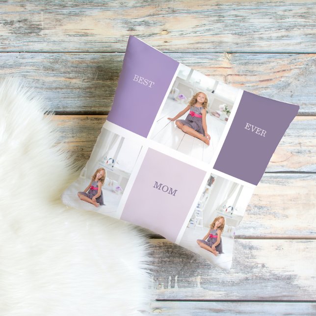Coussin Collage Photo Purple Best Mom Ever Cadeau (Créateur téléchargé)
