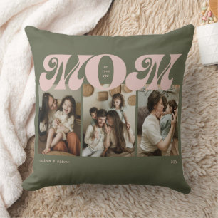 Coussin Collage photo rétro gras rose vert pour maman 3