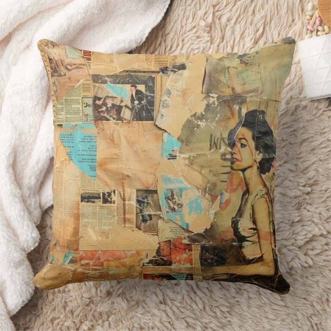 Coussin Collage rustique Vintage de journaux (8) (Couverture)