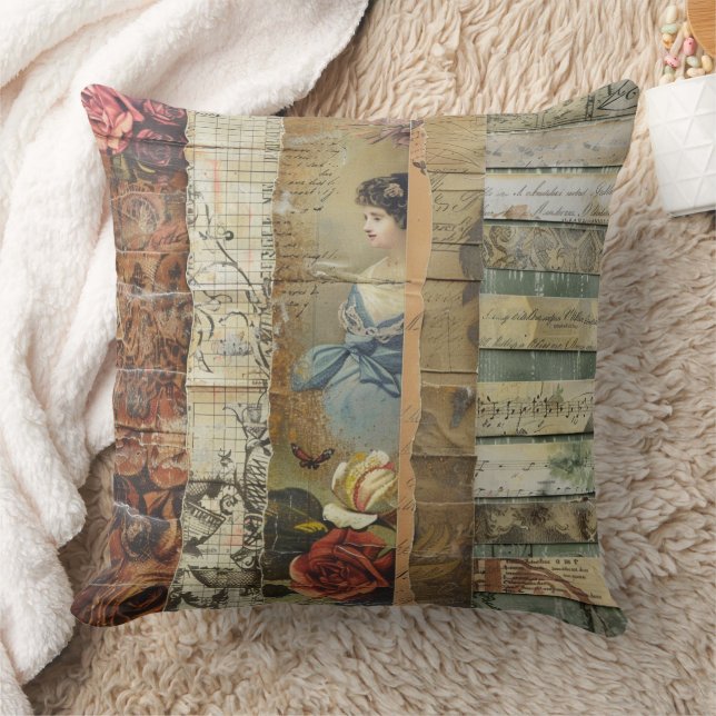 Coussin Collage rustique Vintage de journaux (9) (Couverture)