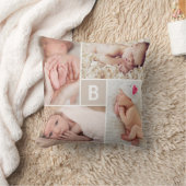 Coussin Collage simple de 4 photos avec monogramme sur gri (Couverture)