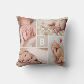 Coussin Collage simple de 4 photos avec monogramme sur gri (Recto)
