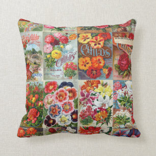 Coussin Collage vintage de jardin de paquets de graine de
