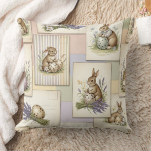 Coussin Collage vintage du lapin de Pâques