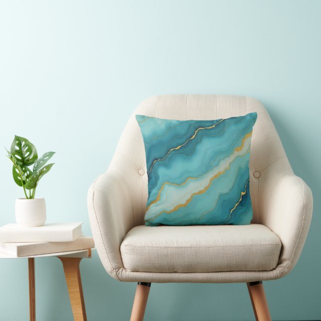 Coussin Collection de marbre bleu turquoise moderne (Chaise)