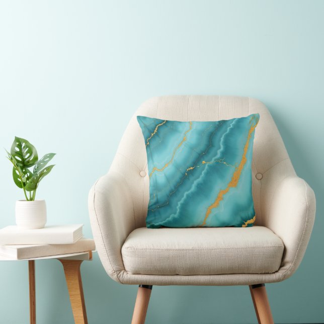 Coussin Collection de marbre bleu turquoise populaire (Chaise)