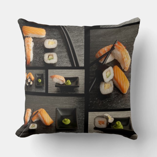 Coussin Collection de sushi sur l'arrière - plan noir (Recto)