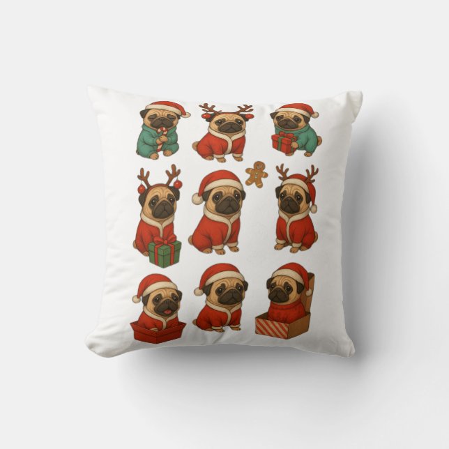 Coussin Collection Noël de Pug adorable (Recto)