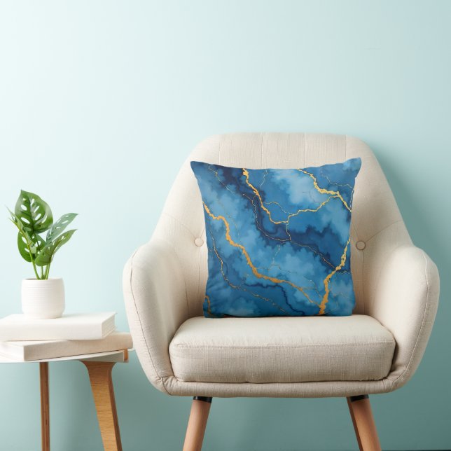 Coussin Collection tendance en marbre bleu azur or (Chaise)