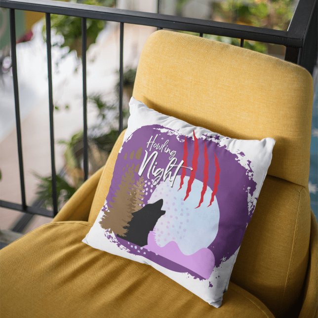 Coussin Collection Timbre Halloween "Howling Night" 16"x16 (Halloween Stamp collection - Howling Night Throw pillow from The Beekeeper Store)