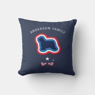 Coussin Collie barbu rouge blanc et bleu 4 juillet chien