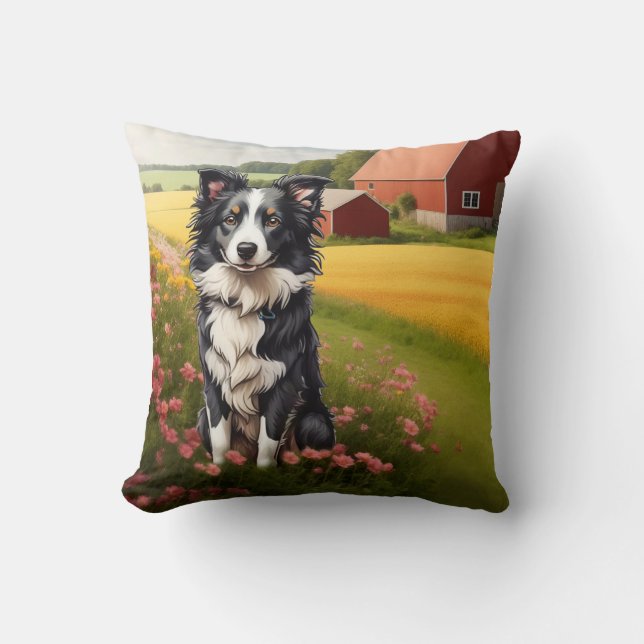Coussin Collie frontalier à la ferme (Recto)