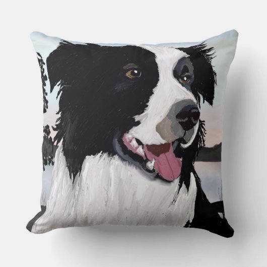 Coussin Collie frontalier noir et blanc au lever du soleil (Recto)