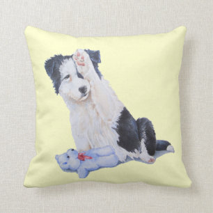 Coussin Collie frontalière de chiots mignons et art de ch