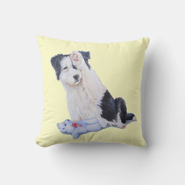 Coussin Collie frontalière de chiots mignons et art de chi (Recto)