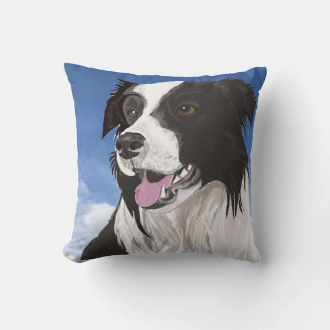 Coussin Collie noir et blanc contre le Sky Throw Pi bleu (Recto)