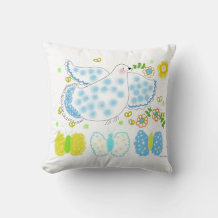 Coussin Colombe de la paix avec papillons et fleurs