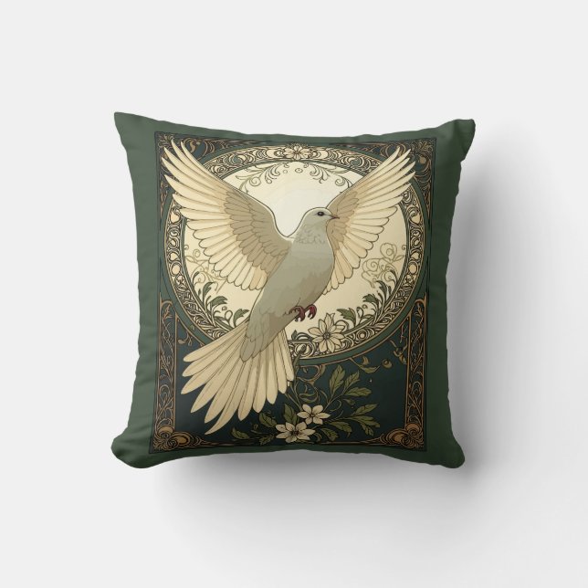 Coussin Colombe de Paix Tranquille et Illustration de la N (Recto)
