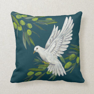 Coussin Colombe et branches d'olivier de paix