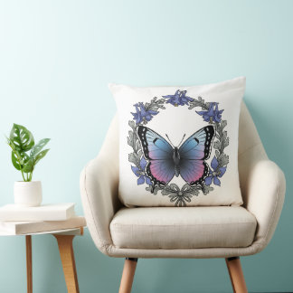 Coussin Colorado Hairstreak Butterfly And Blue Columbine 