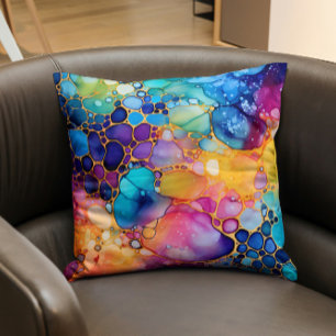 Coussin Coloré alcool encre moderne aquarelles arrière - p