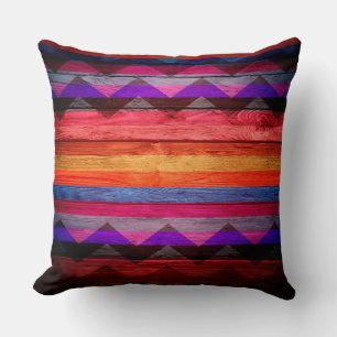 Coussin Coloré Chevron Stripe bois Vintage