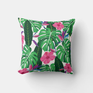 Coussin Coloré feuilles tropicaux et jungle de fleurs