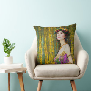 Coussin Coloré Klimt Style Collage Portrait d'une femme