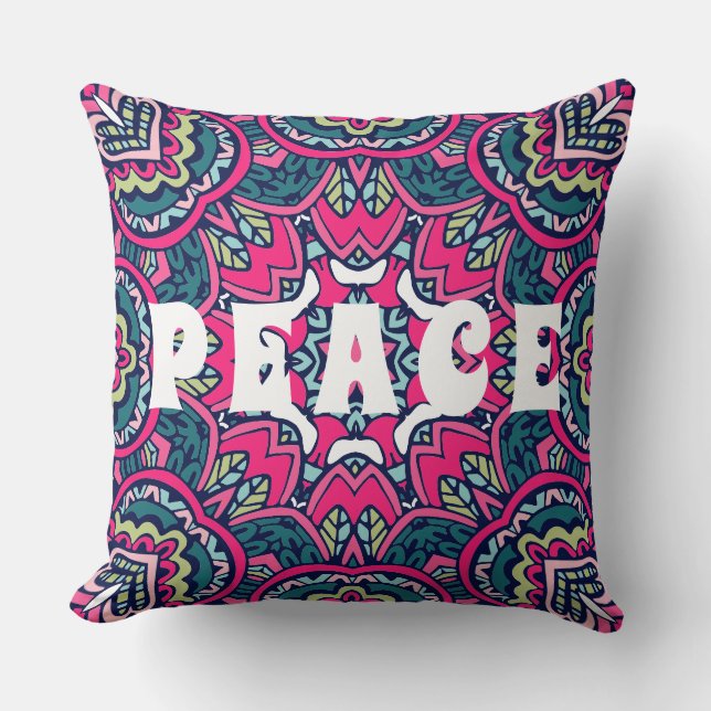 Coussin Coloré Mandala Peace Hippie Boho Motif Imprimer (Recto)