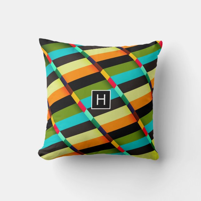 Coussin Coloré Moderne Rayures Abstraites & Monogramme (Recto)