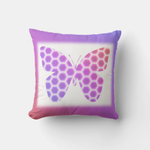 Coussin Coloré Peach rose violet orné de papillon géométri
