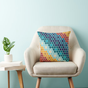 Coussin Coloré Retro Mosaïque Florale Motif Hexagon
