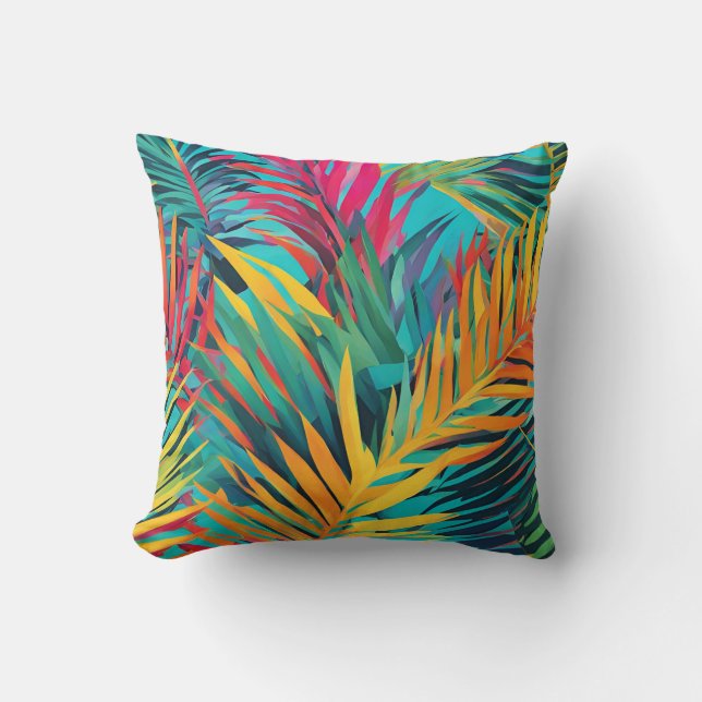 Coussin Coloré Tropical Feuille Fronds Palm (Recto)