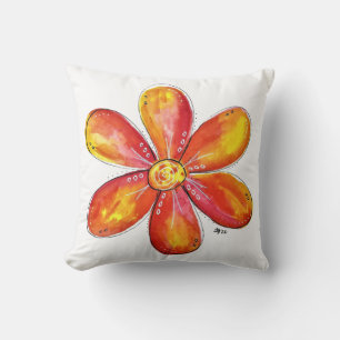 Coussin Coloré Whimsical Orange et Fleur Jaune