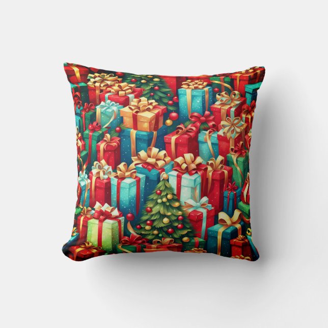 Coussin Colorful Christmas Gifts,  Holiday Tree Pattern  (Recto)