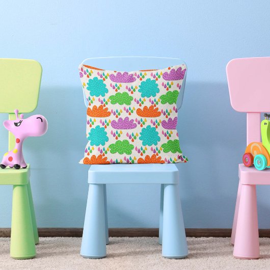 Coussin Colorful Clouds and Raindrops