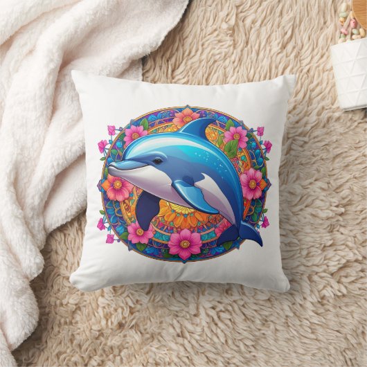 Coussin Colorful Dolphin Mandala Art (Couverture)
