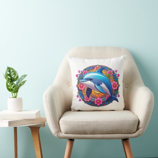 Coussin Colorful Dolphin Mandala Art (Chaise)