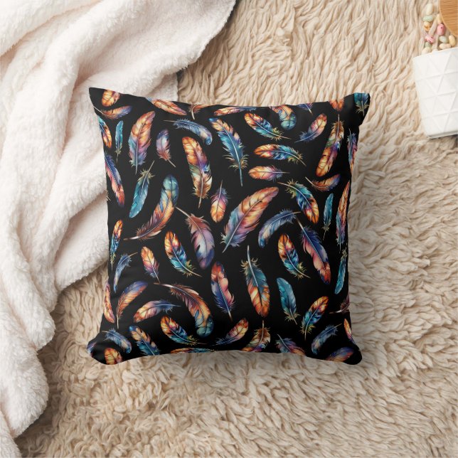 Coussin Colorful Feather Art Reversible Boho Graphic Print (Couverture)