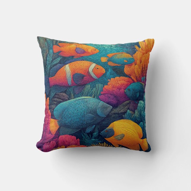 Coussin Colorful Fish, Beautiful Coral Reef, (Recto)